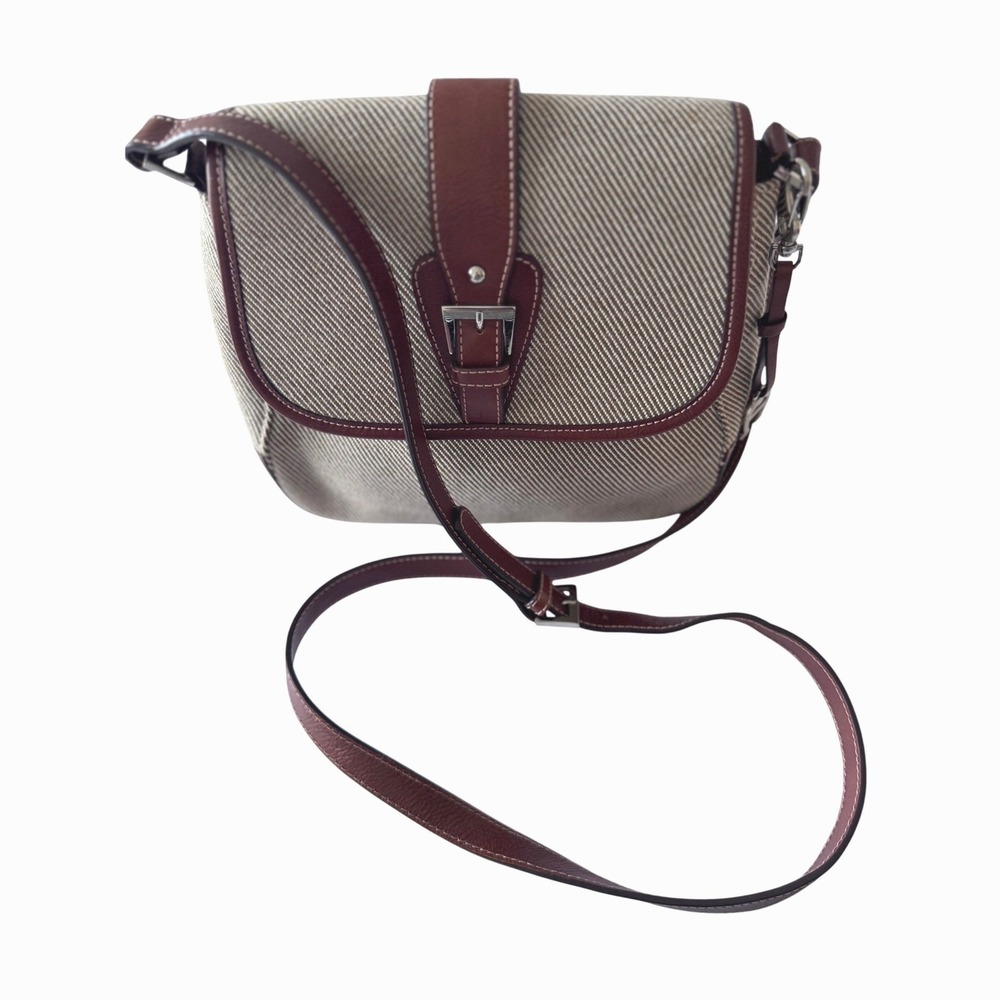 Etienne Aigner Vintage Silver Tone Twill Leather Crossbody Shoulder Bag